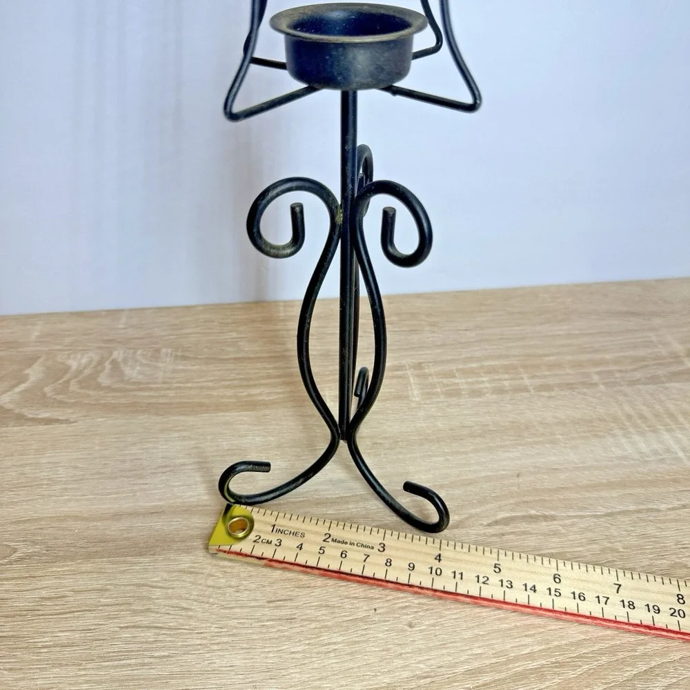 Black Metal Tealight Candle Holder Lamp Style Scrollwork Stand Table Decor
